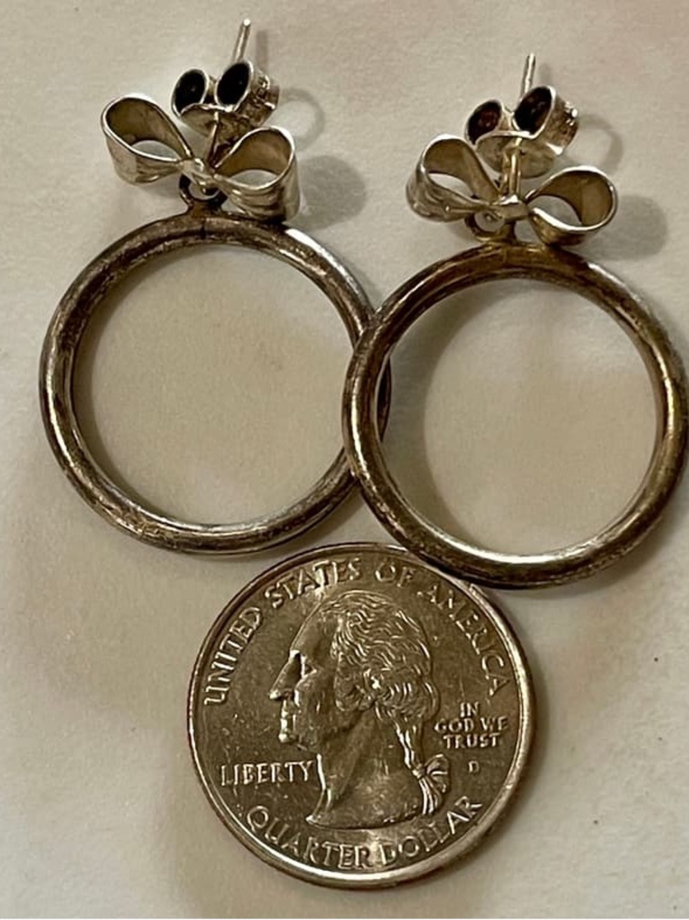 Sterling Silver Hoop Drop Earrings with Bow Studs - Silver